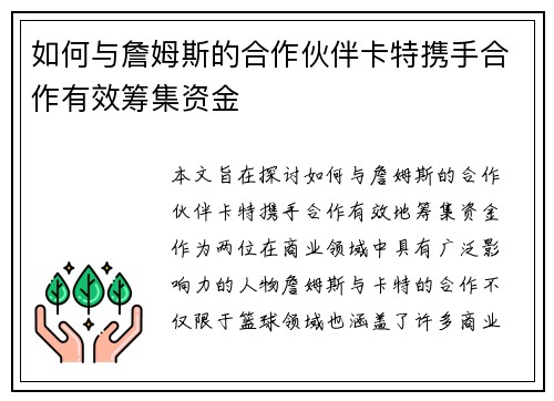 如何与詹姆斯的合作伙伴卡特携手合作有效筹集资金