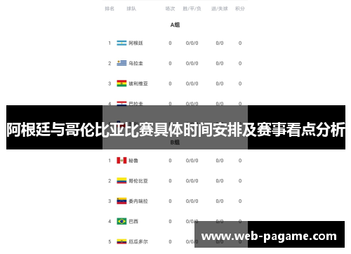 阿根廷与哥伦比亚比赛具体时间安排及赛事看点分析