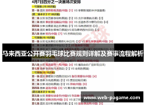 马来西亚公开赛羽毛球比赛规则详解及赛事流程解析